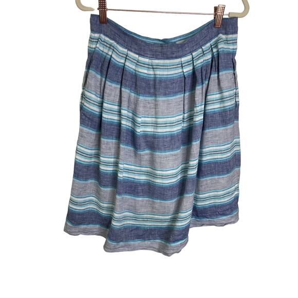 Brooks Brothers 100% Linen Striped Mini Skirt Button Front Blue White Size 8 - Picture 4 of 6